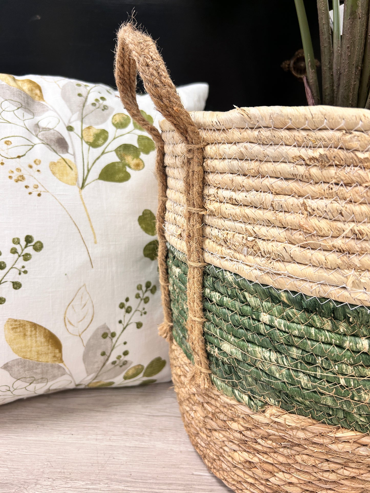 Green/Natural Woven Basket