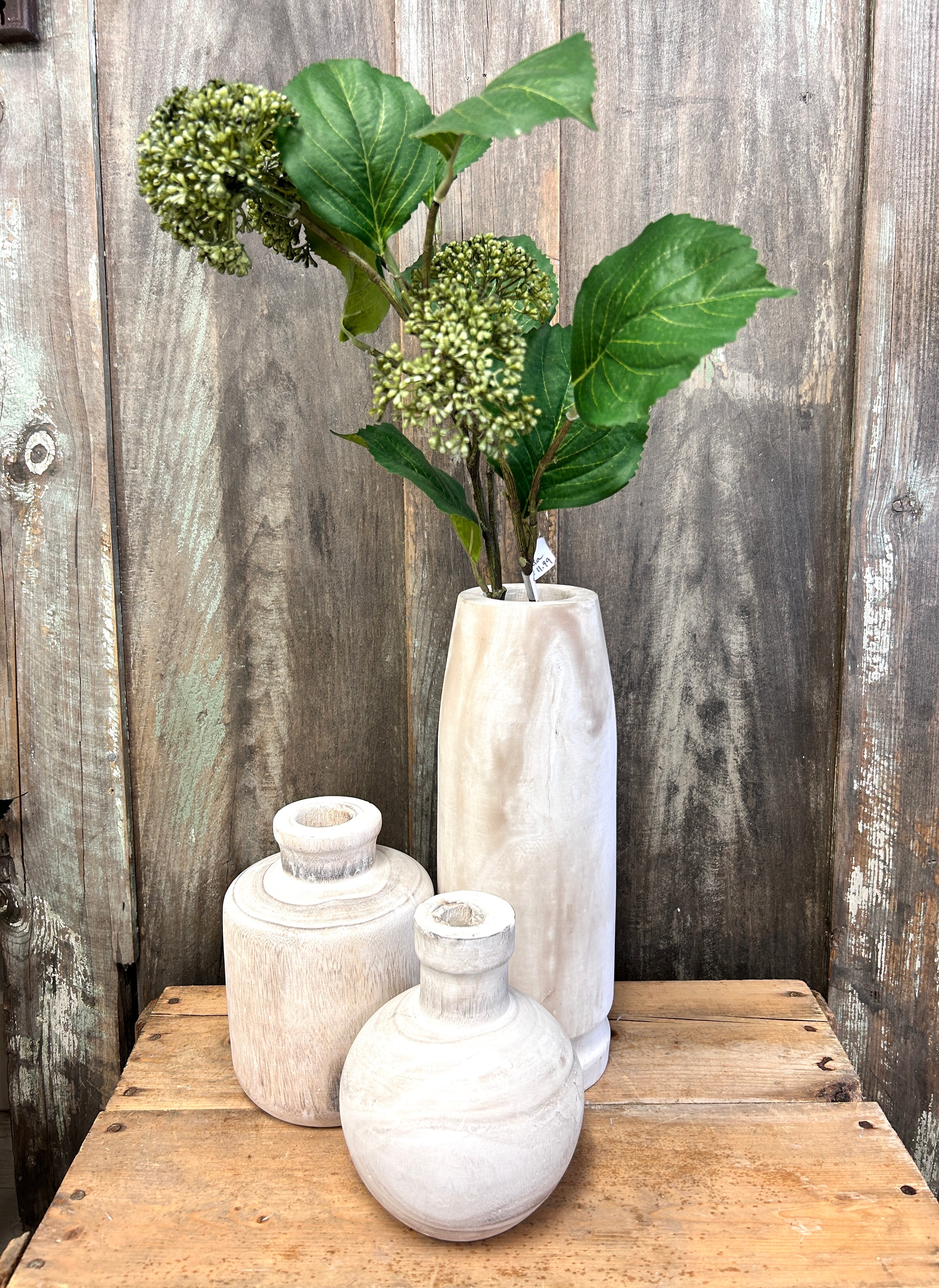 White Washed Wooden Vases