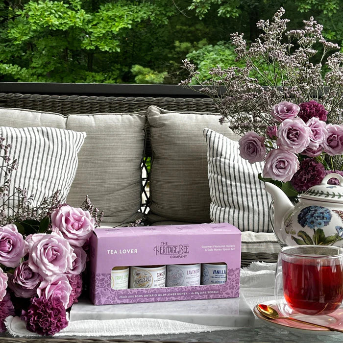 TEA LOVER Gourmet Honey Gift Set & Gold Honey Spoon - made in Canada