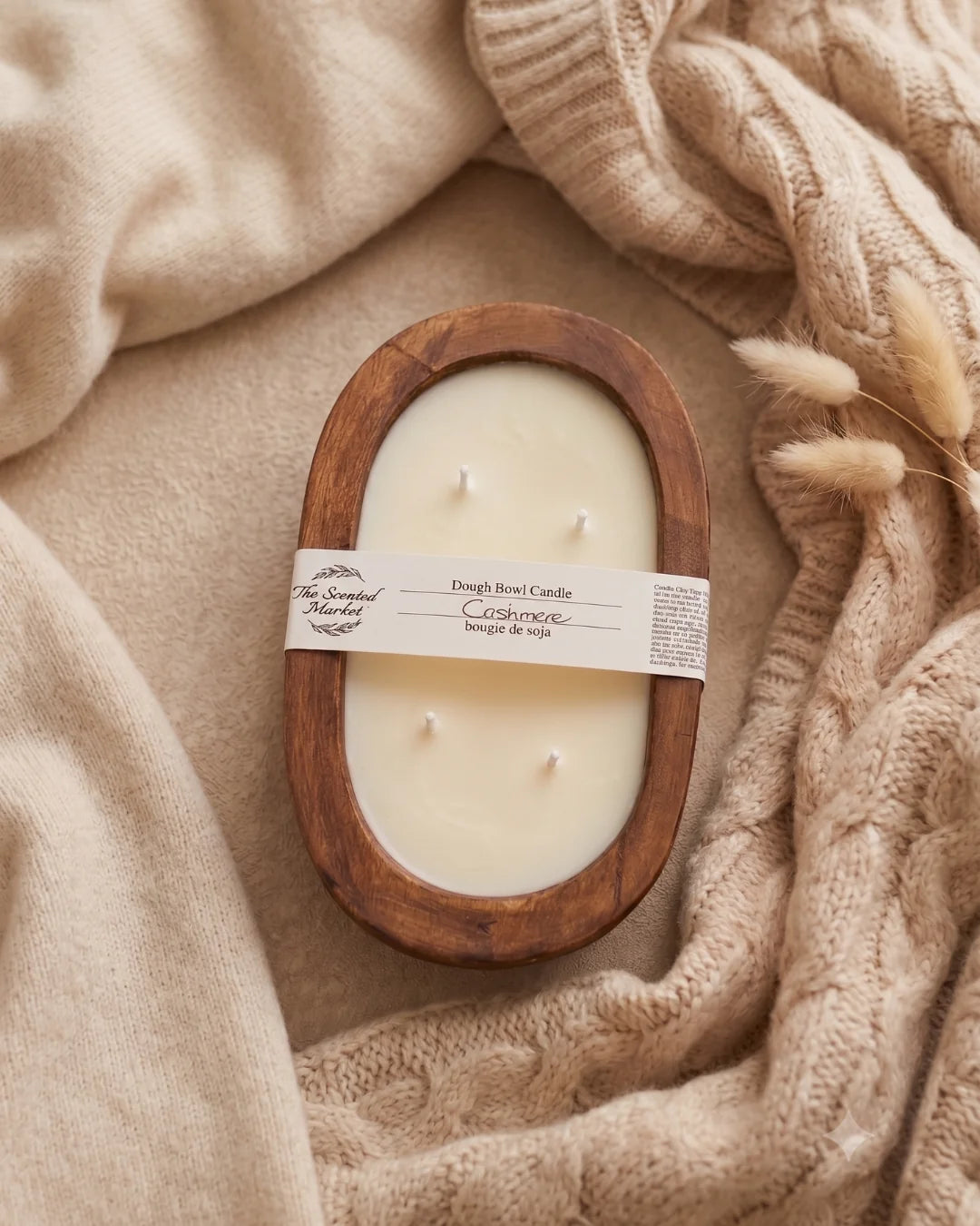 The Scented Market -  Cashmere Dough Bowl Soy Candle | Handcrafted 4 Wick Wooden Candle