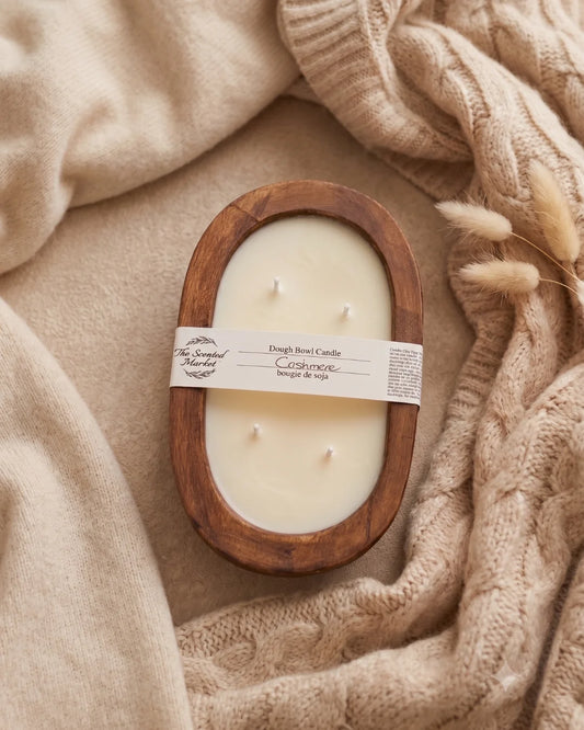 The Scented Market -  Cashmere Dough Bowl Soy Candle | Handcrafted 4 Wick Wooden Candle