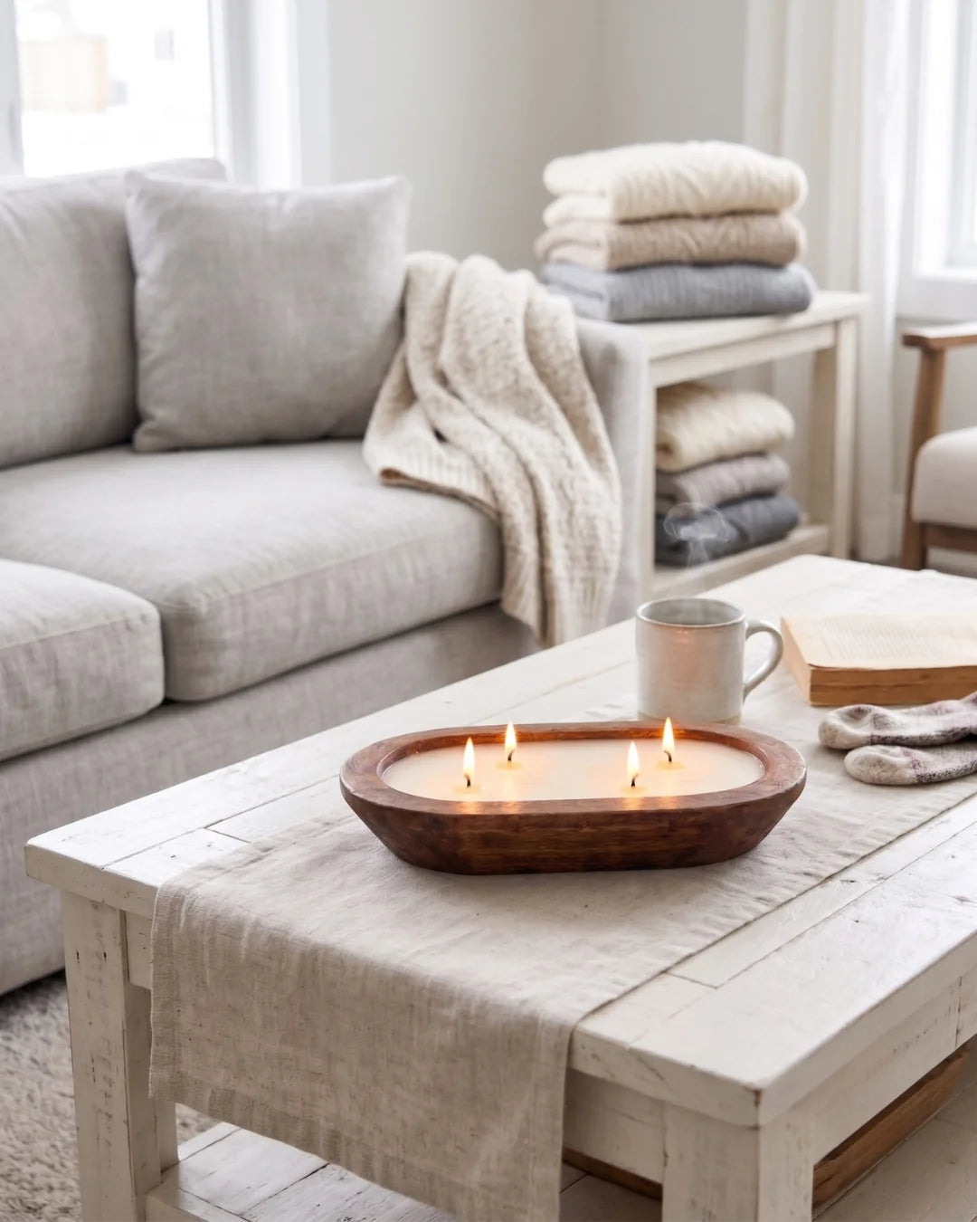 The Scented Market -  Cashmere Dough Bowl Soy Candle | Handcrafted 4 Wick Wooden Candle