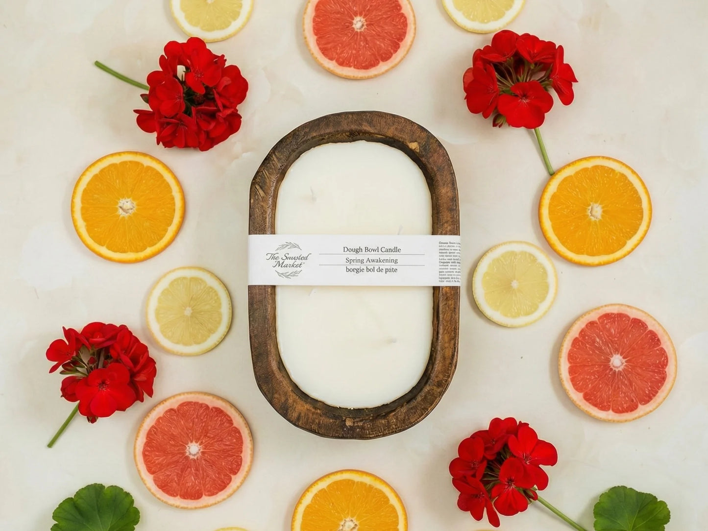 The Scented Market - Brown Oval 4 Wick Dough Bowl Soy Candle - SPRING AWAKENING