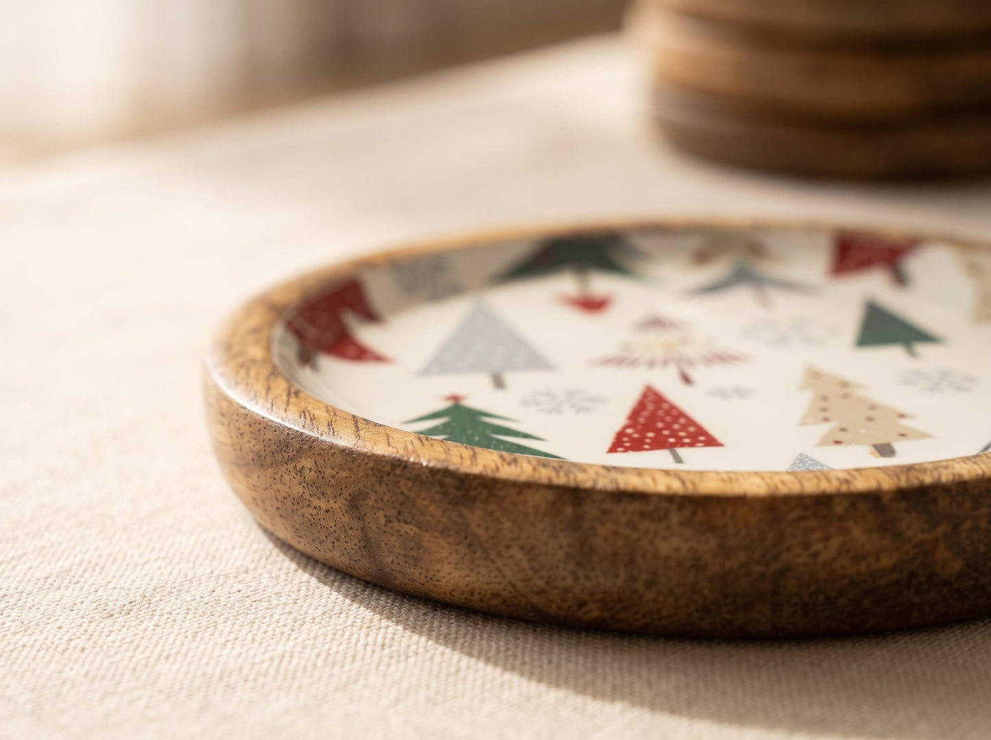 Mango Wood Christmas Coasters Set of 4 with Enamel