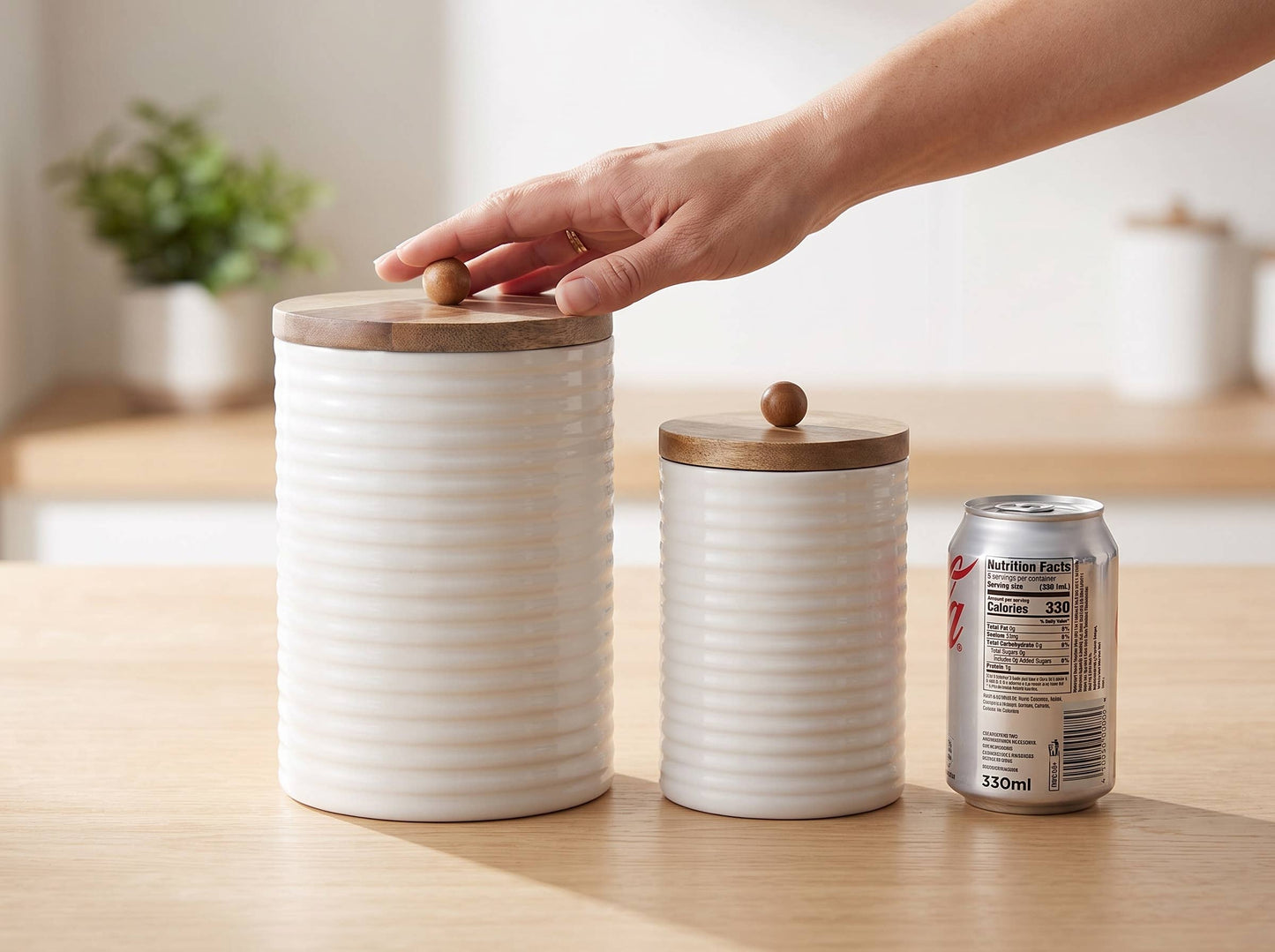 Mango Wood Tall Canister Set of 2 with White Lid