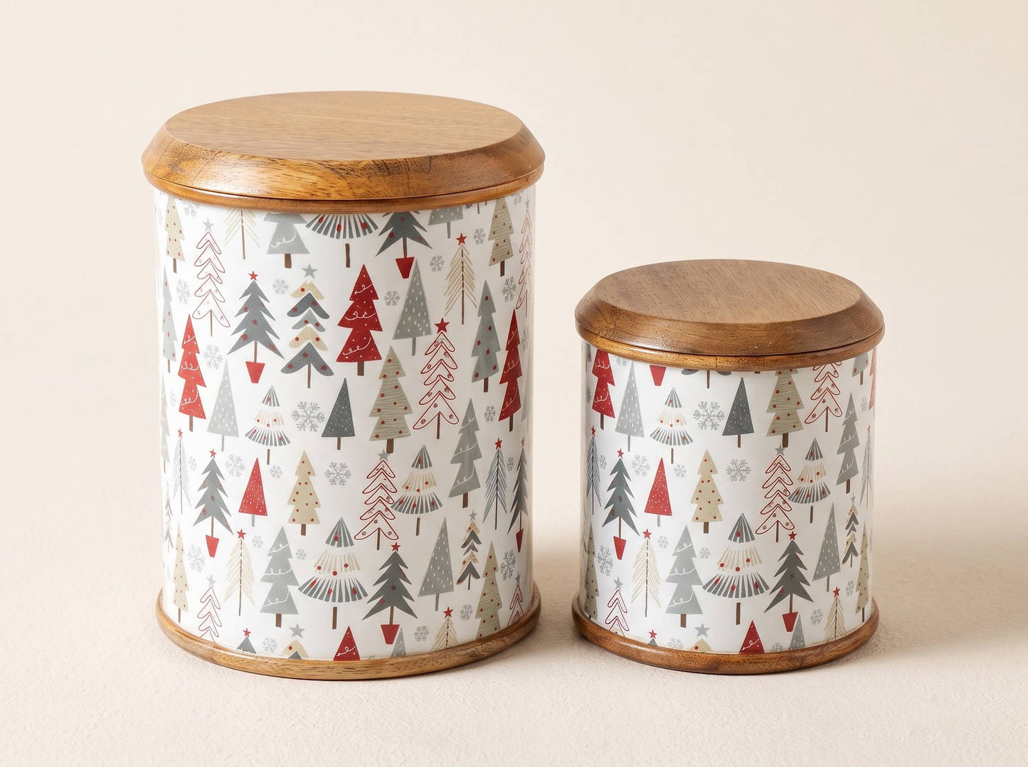 Mango Wood Christmas Canister Set of 2 with Enamel