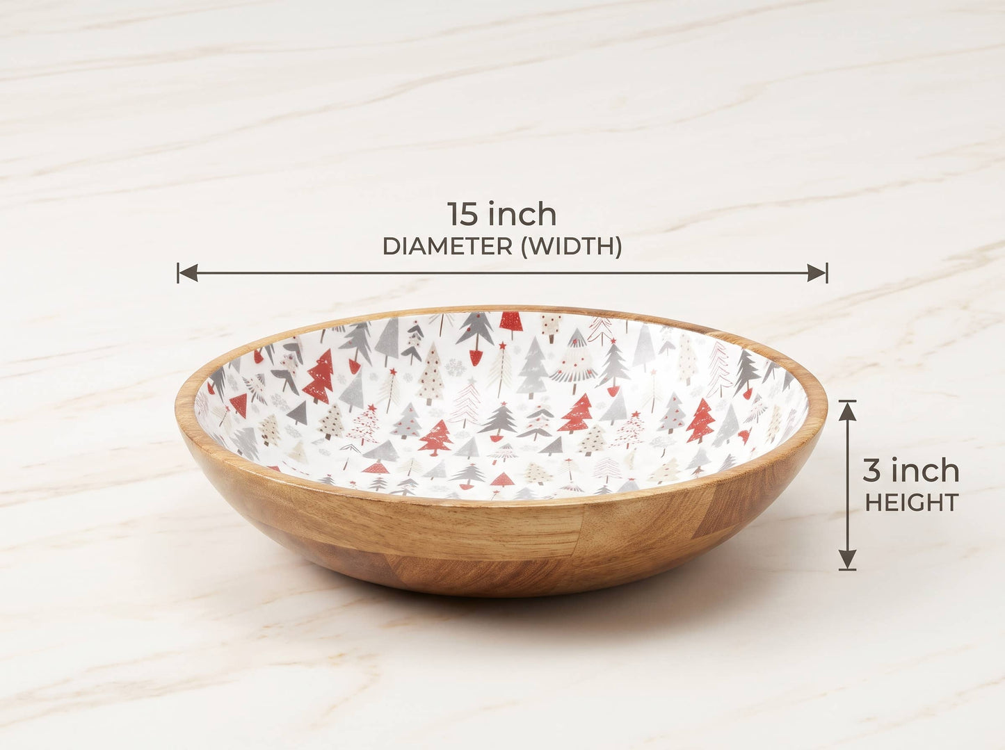 Large Wooden Serving Bowl with Holiday Enamel