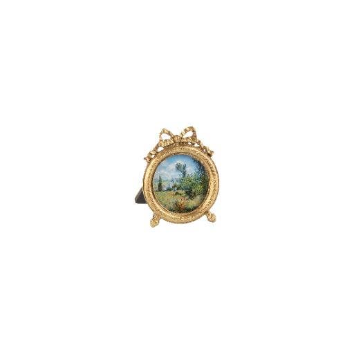 A01088:Gold rnd cast pewter frame,decor bow top 2x3 in
