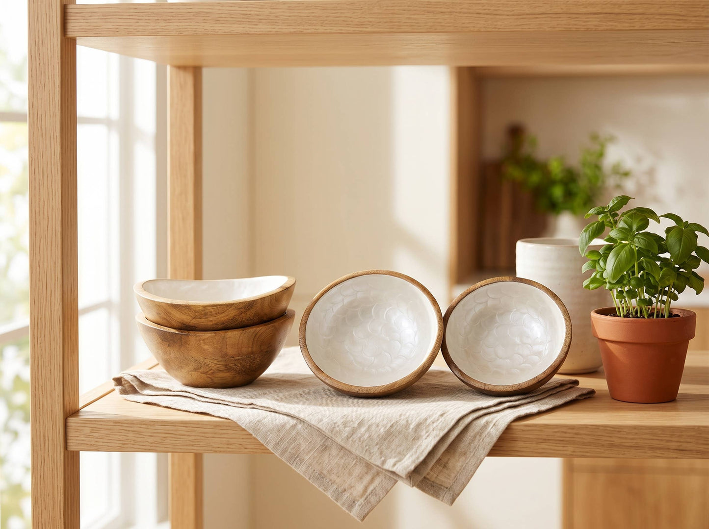 Small Serving Bowl Set with Pearl Enamel, Set of 4