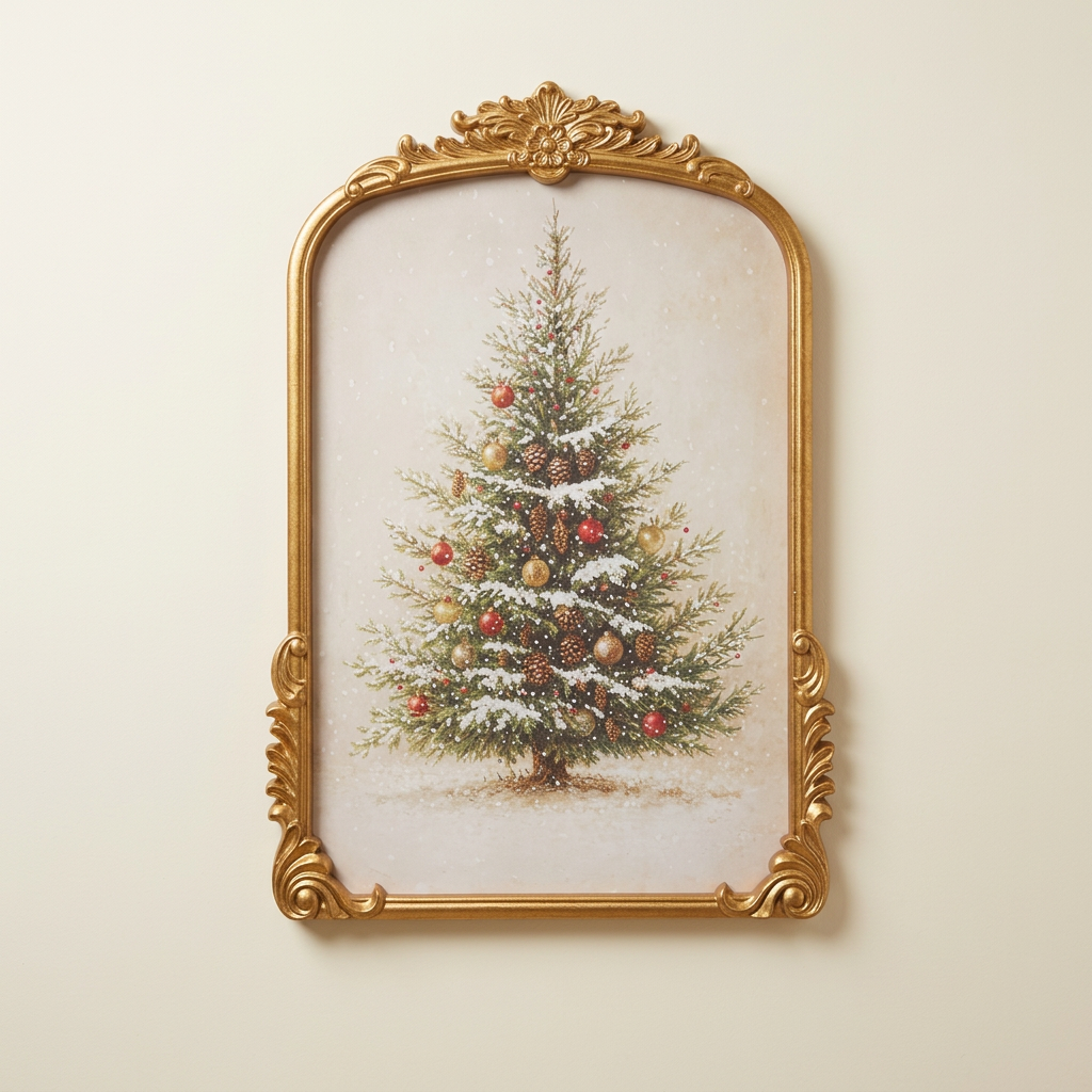 Christmas tree wall art against a clean ivory background