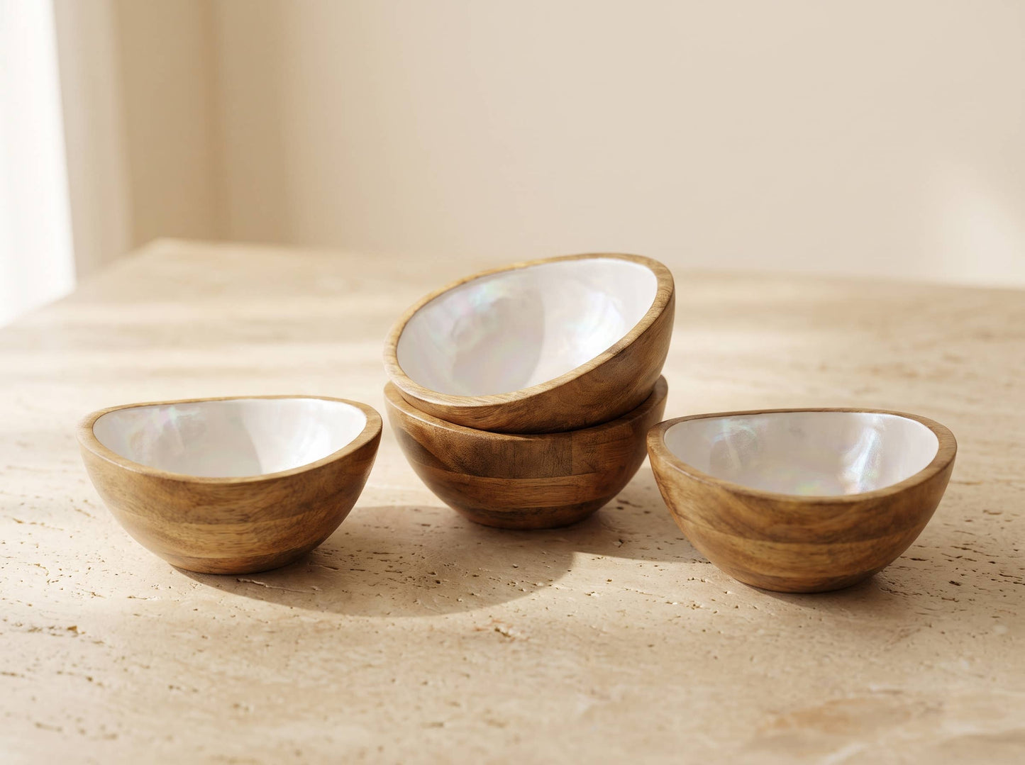 Small Serving Bowl Set with Pearl Enamel, Set of 4