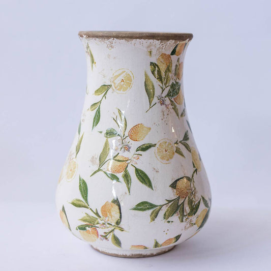 Antique Ceramic Lemon Print Vase