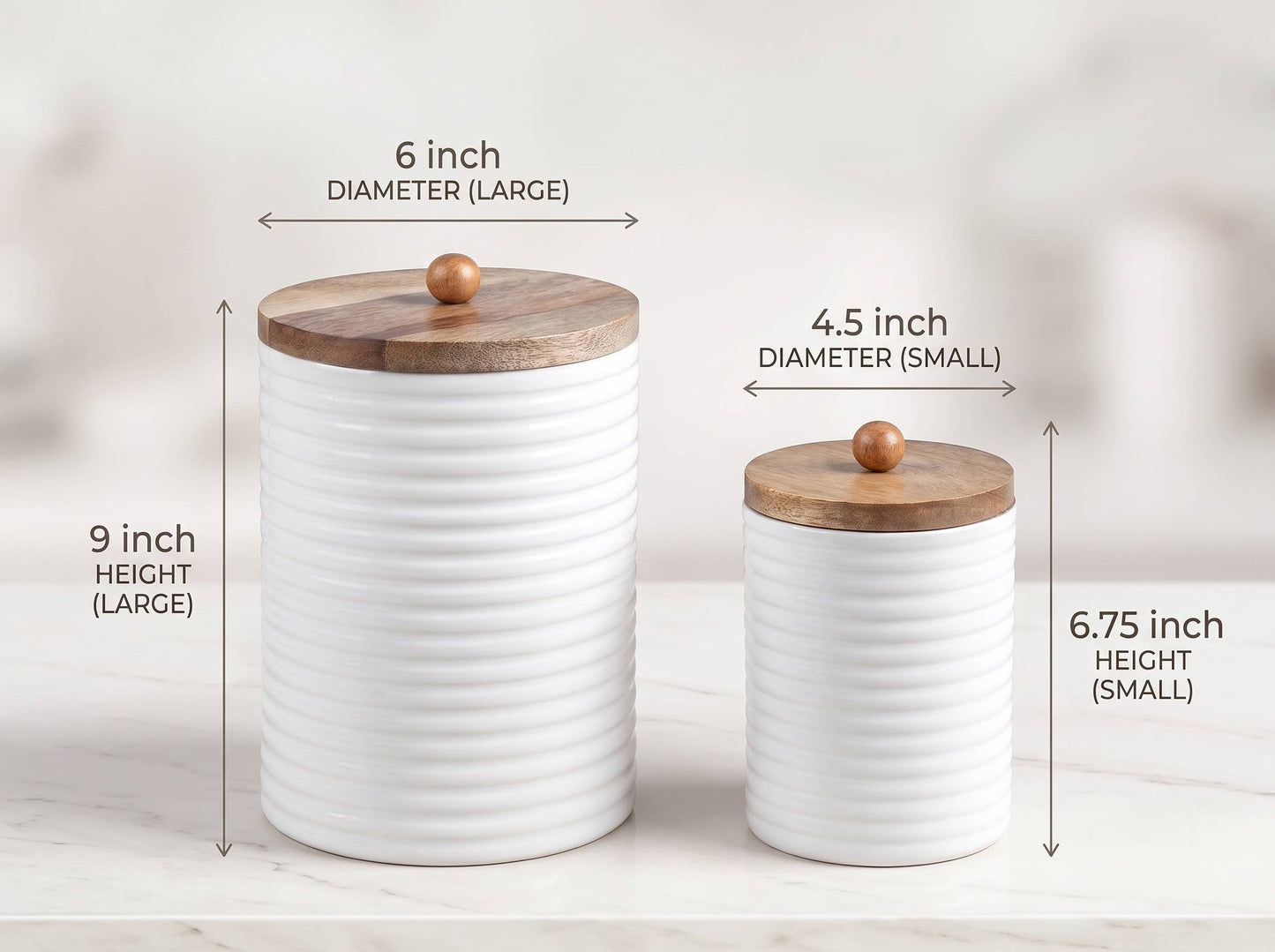 Mango Wood Tall Canister Set of 2 with White Lid