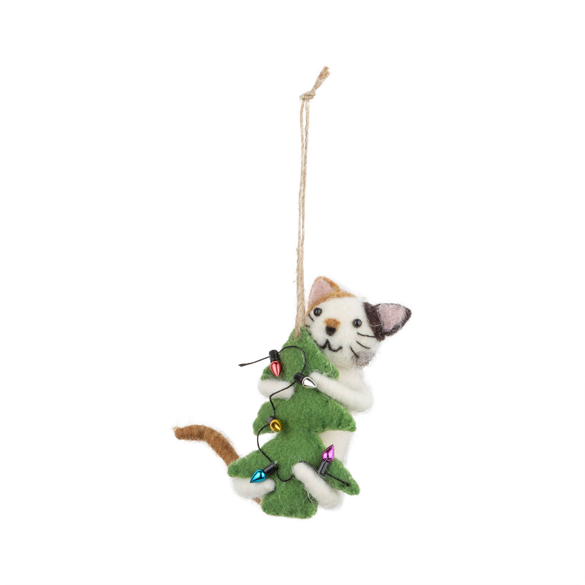 A12793:Felt white, brown black cat orn, xmas tree, 3.5 in