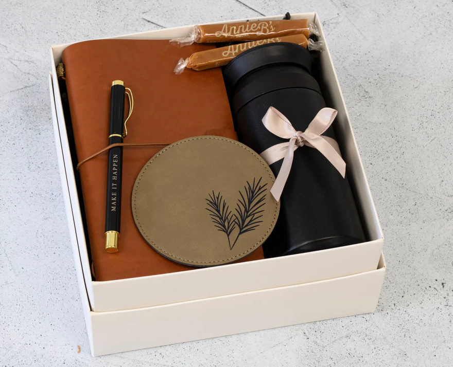 Vegan Leather Coaster – Pine Sprigs, Round