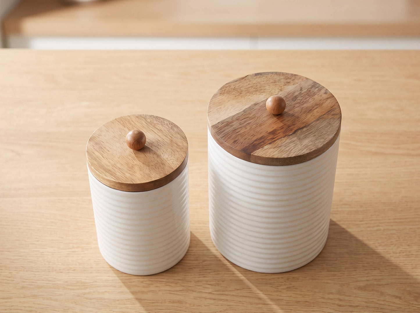 Mango Wood Tall Canister Set of 2 with White Lid