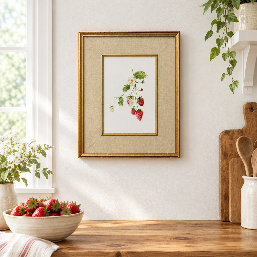 Emily Lex Framed Strawberry Watercolour Print