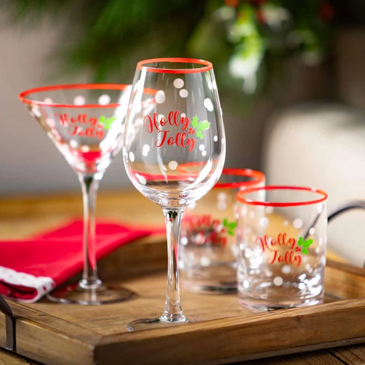 Holly Jolly Wine Glass - Set of 4