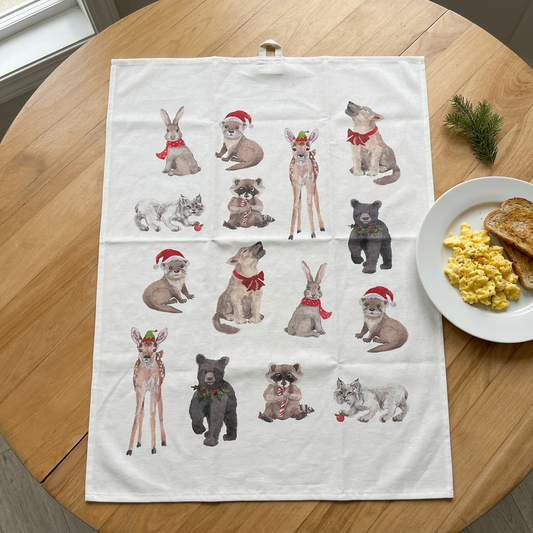 Maison Lorrain Tea Towel - Christmas Baby Animals - Designed in Canada