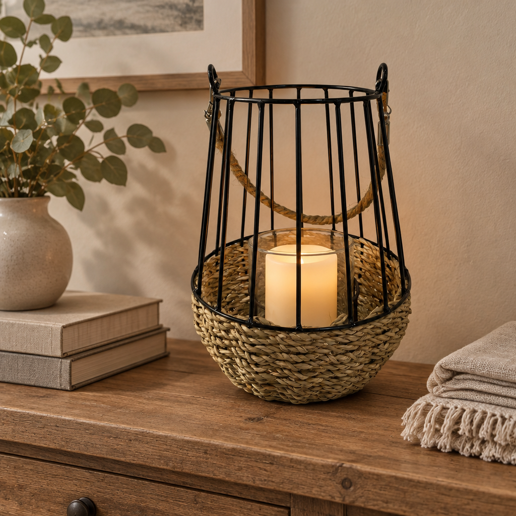 Rattan Candle Holder Large