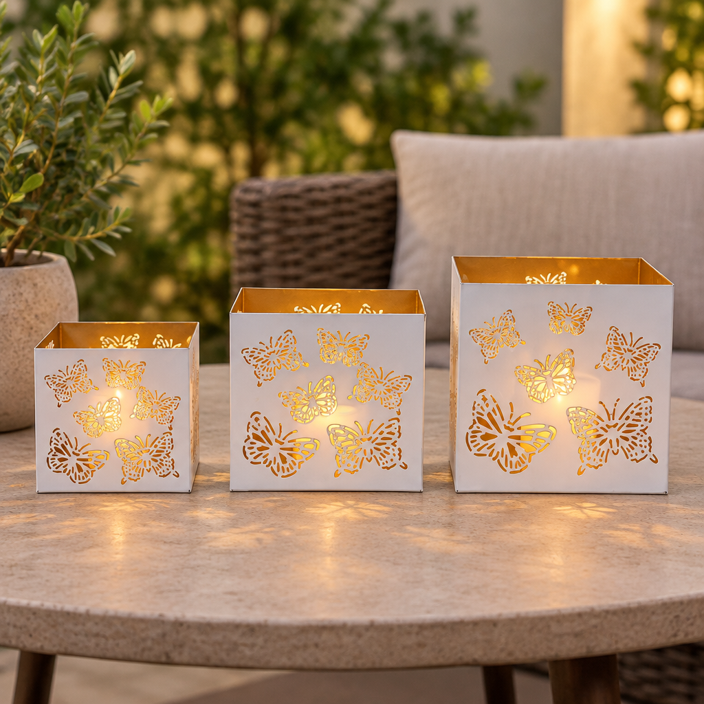 Butterfly Pillar Candle Holder Set of 3