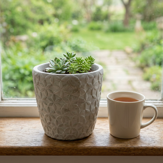 Grey Cement Floral Planter