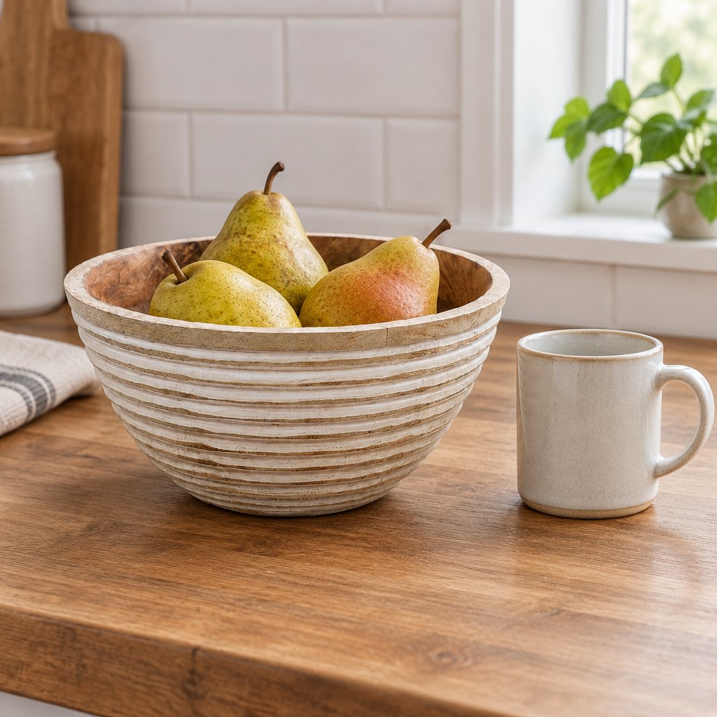 Ribbed Wooden Bowl Medium