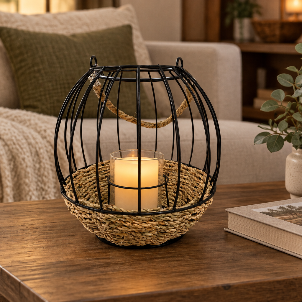 Rattan Candle Holder Round Large