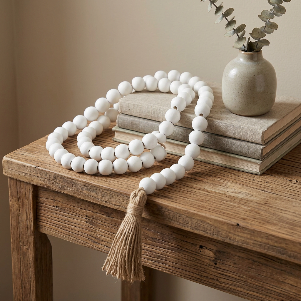 White Loop Beads with Tassel