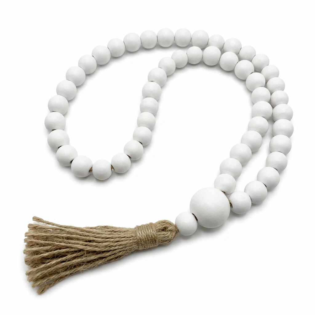 White Loop Beads with Tassel