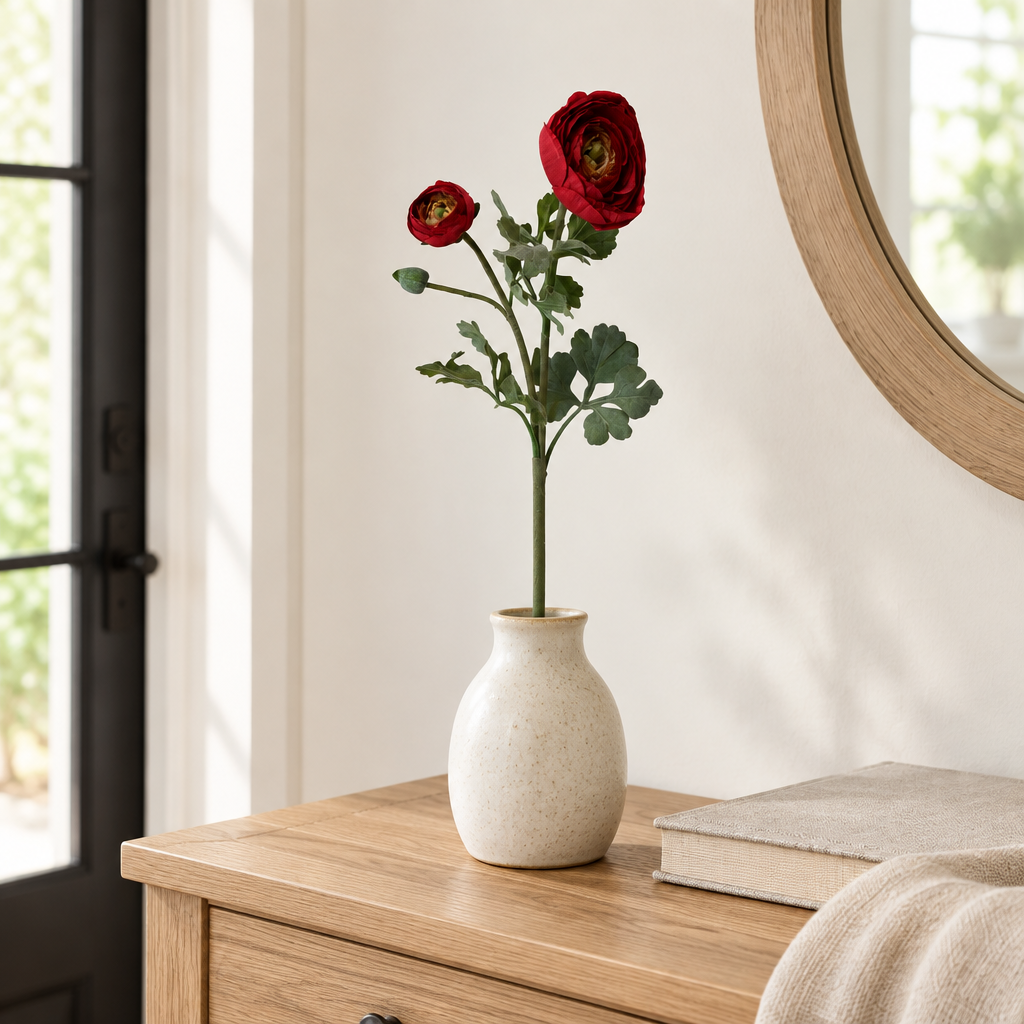 UV Protected Ranunculus with Bud 24" Spray - Red