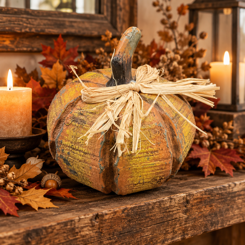 Rustic Pumpkin with Raffia Bow