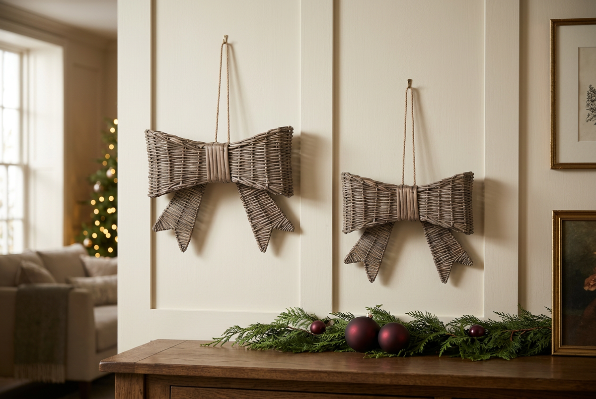 Small and large Faye willow bows styled together in an elegant Christmas setting