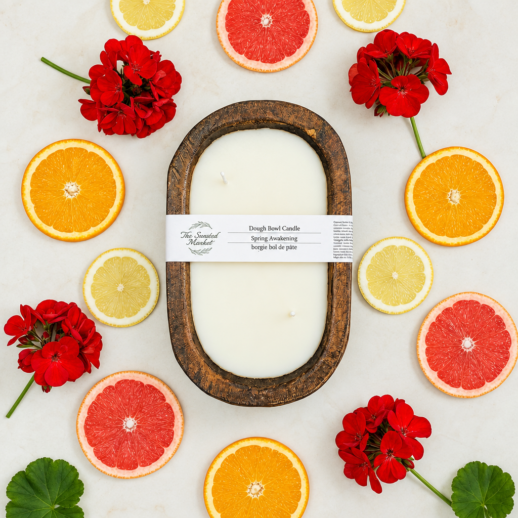 The Scented Market - Brown Oval 4 Wick Dough Bowl Soy Candle - SPRING AWAKENING