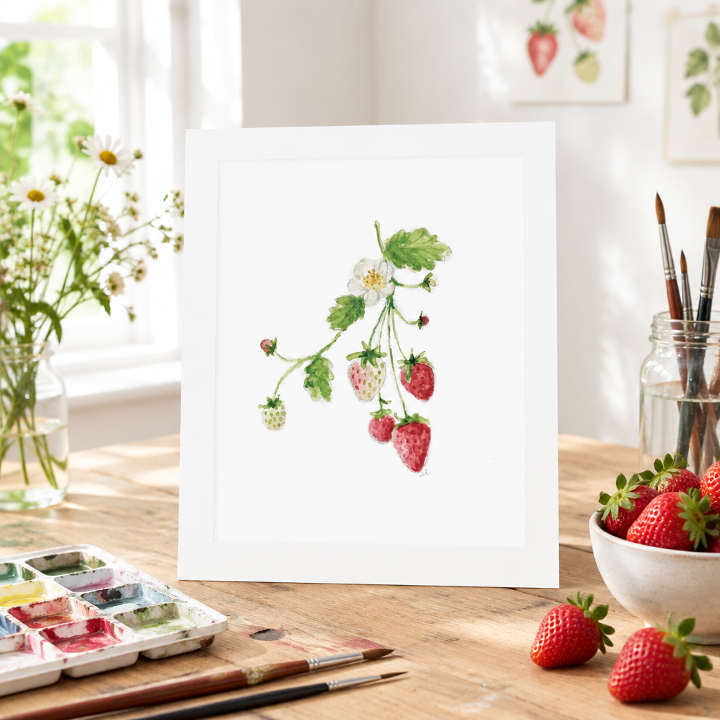 Emily Lex Strawberry watercolor fruit wall art print